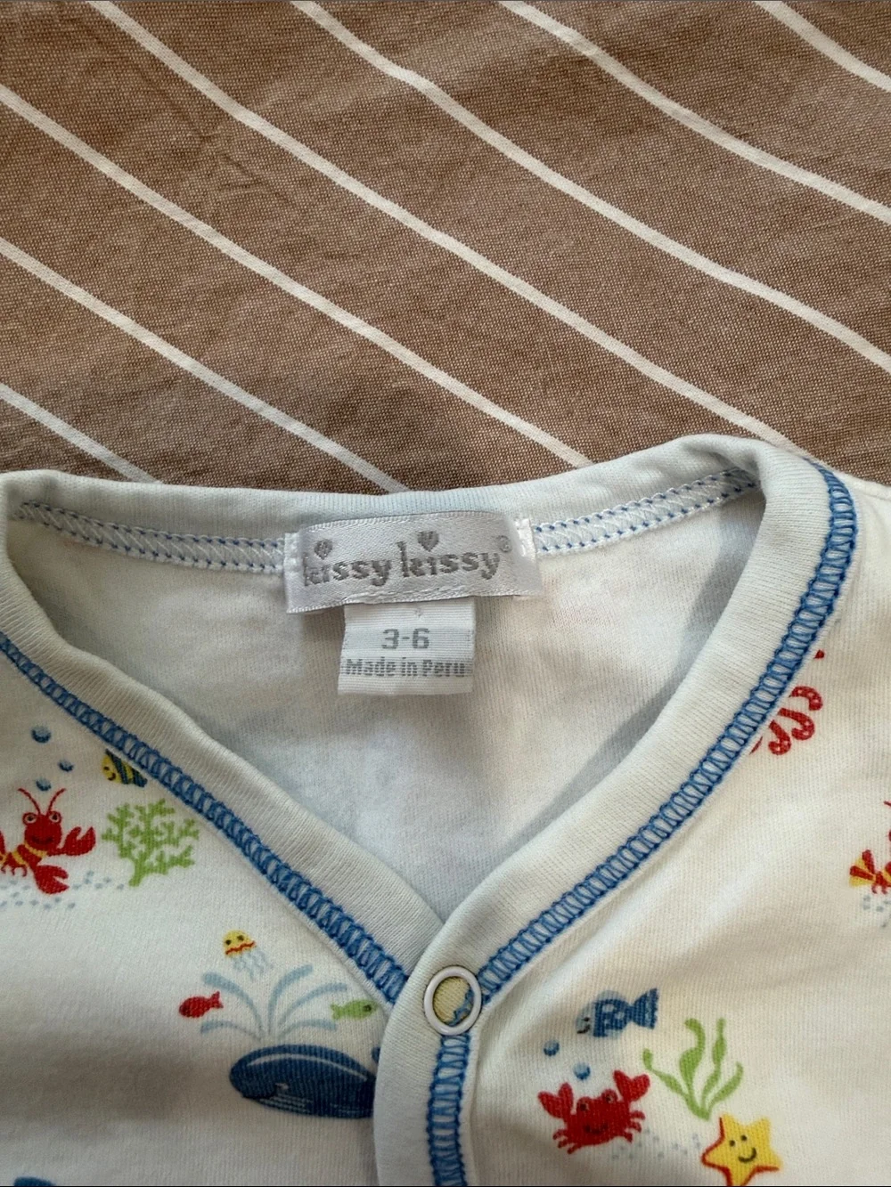 Kissy Kissy White Footed One-Piece with Blue & Red Ocean Motif